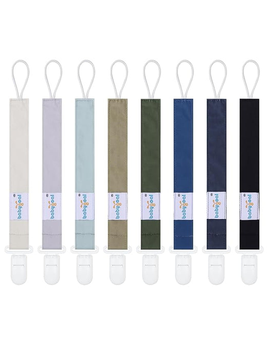 Babygoal Pacifier Clips 8 Pack, Pacifier Holder Clips for Baby Boys and Girls Fits for Most Pacifier, Binkie Styles & Baby Teethers & Toys and Gift-Neutral Color 8PS45