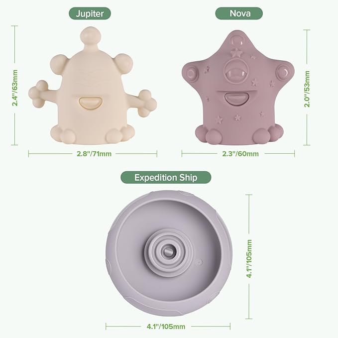 Haakaa Squeeze Alien Explorers Baby Bath Toys, Food Grade Silicone Toddler Bath Toys for Bathtubs/Swimming Pools/Beaches, Detachable Mold Free Floating Tub Toys for Kids Ages 1-3 (Nova+Jupiter)