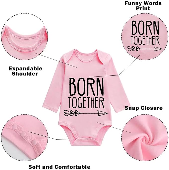 YSCULBUTOL Baby Twins Bodysuits Best Friends Forever Baby Clothes Set with Bibs Girl Outfit with hat