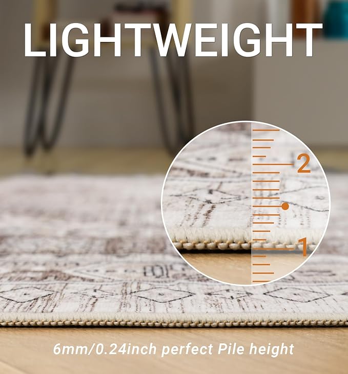 zesthome 8x10 Area Rugs for Living Room,Non-Slip Backing Washable Rugs,Vintage Large Area Rug，Stain Resistant Home Decor Rug (Brown/Beige,8'x10')