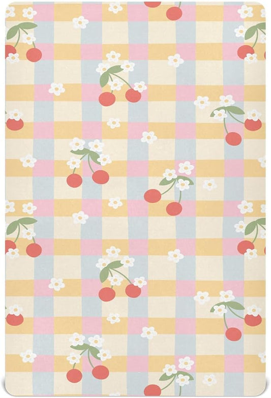Baby Crib Sheets Gingham Flowers Crib Sheets for Boys Girls,Neutral Bassinet Toddler Bed Play Sheets Breathable Soft and Portable 52 * 28 * 9in
