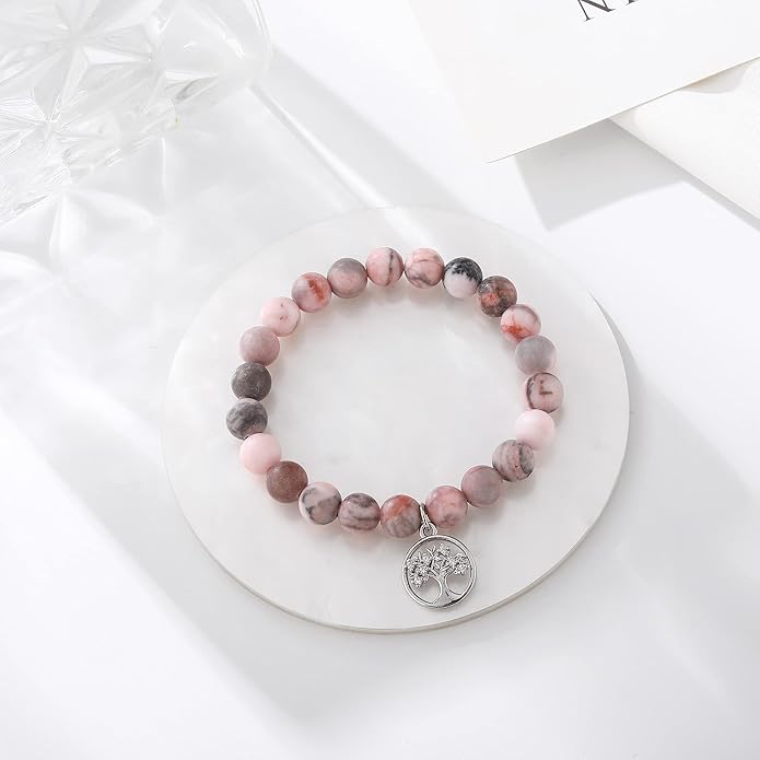 QWNHONEY Mothers Day Gift for Grandma Mom Mother in Law Sister in Law Bonus mom Granny Nana Valentine's Day Birthday Anniversary Pink Red Natural Stone Tree of Life Bracelet