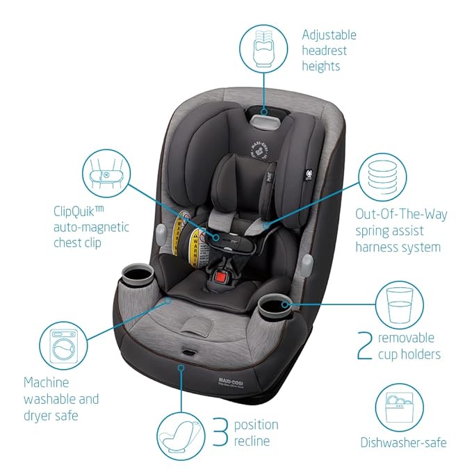 Maxi-Cosi Pria Max All-in-One Convertible Car Seat, Rear Facing Car Seat (4-40 lbs), Forward Facing Car Seat (22-65 lbs), High Back Booster Seat (40-100 lbs), Pure COSI, Urban Wonder