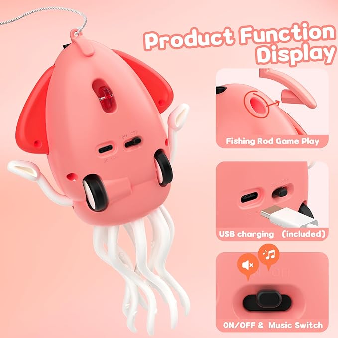 Dancing Octopus Baby Toy: Tummy Time Toys Electric Crawling Squid 3 4 5 6 7 8 9 10 11 12 Year Old Boy Learning Walking 3-6 Toddler Age 36 Months Music Development Kids Girl 1st Birthday Gifts (Pink)