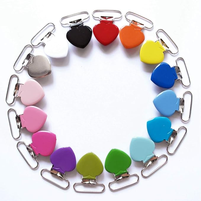 20Pcs Enamel Suspender Clips Metal Heart Pacifier Clips for Pacifier Holder Clip Bed Sheet Garment Mitten Making DIY Jewelry Accessories Mix 16 Colors