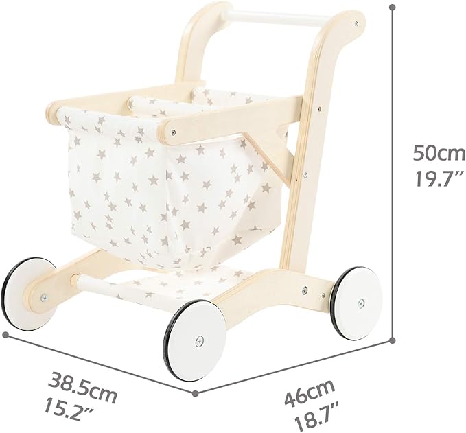 labebe Baby Push Walker Doll Stroller, Push Toy for Toddler, Shopping Cart for Girls and Boys 1 Years Old, Kids Stand Learning Walker, Wooden Play Wagon with Wheel, Larger Size 15.2 * 18.7 * 19.7
