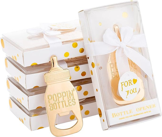 24 Pieces Baby Bottle Openers Baby Shower Favors, Gifts, Decorations, or Souvenir Guest Gift Boxes, Poppin Design for Boys or Girls (24 Pack White)