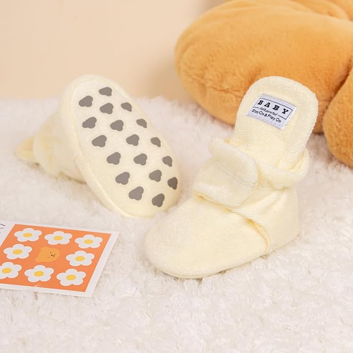 Sawimlgy Newborn Infant Baby Girl Boy Cotton Booties Stay On Sock Slippers Soft Bedroom Shoes Non-Skid Ankle Boots With Grippers Toddler Crib Warm Shoe First Walker Birthday Shower