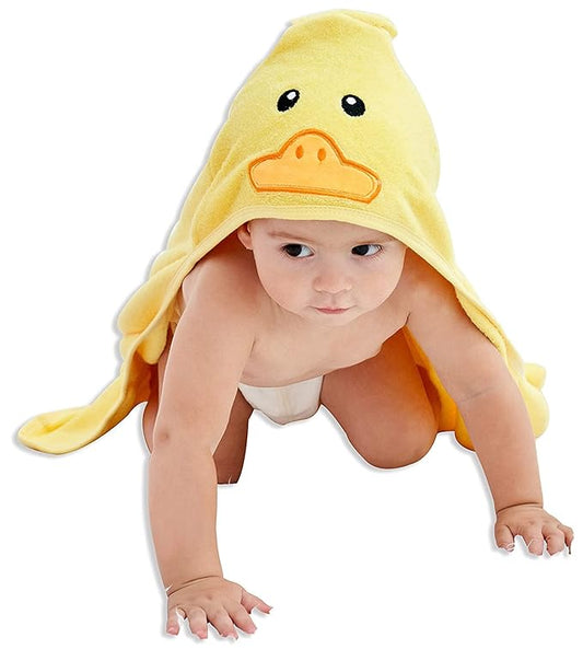 HIPHOP PANDA Hooded Towel - Rayon Made from Bamboo, Bath Towel with Bear Ears for Newborn, Babie, Toddler, Infant - Absorbent Large Baby Towel - Yellow Duck, 37.5 x 37.5 Inch