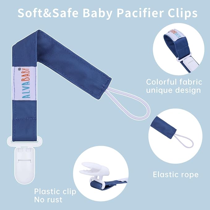 ALVABABY Baby Pacifier Clips for Boys Girls Pacifier Universal Holder Leash Pacifier Clip Binky Holder for Teether Toys Soothie 8 Packs 8DP06