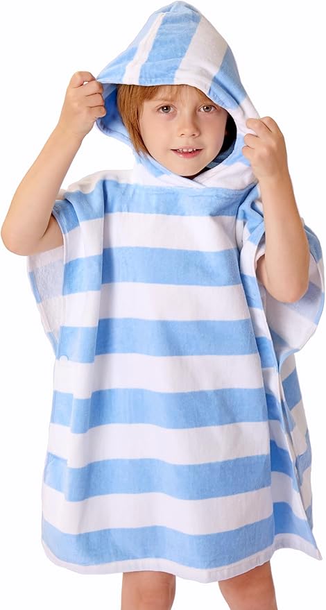Toddler Bath Towel Poncho Thick Cotton Striped Beach Towels for Kids Gifts, Orange, 2-6 Years