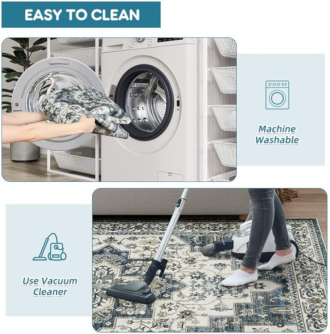 Dripex Vintage Washable Area Rug - 2x4 Indoor Door Mat Oriental Medallion Accent Throw Rug Distressed Foldable Non-Slip Low-Pile Bathroom Kitchen Rug for Entryway Laundry Room Living Room Bedroom