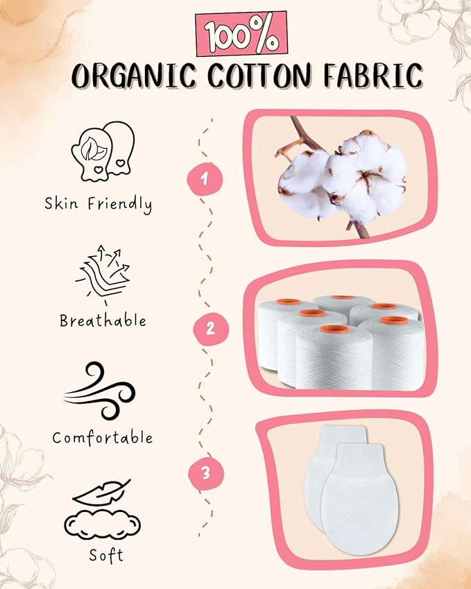 RATIVE Wrist Tab Baby Mittens 0-6,6-12 Months Organic Cotton for Newborn Baby Boys Girls