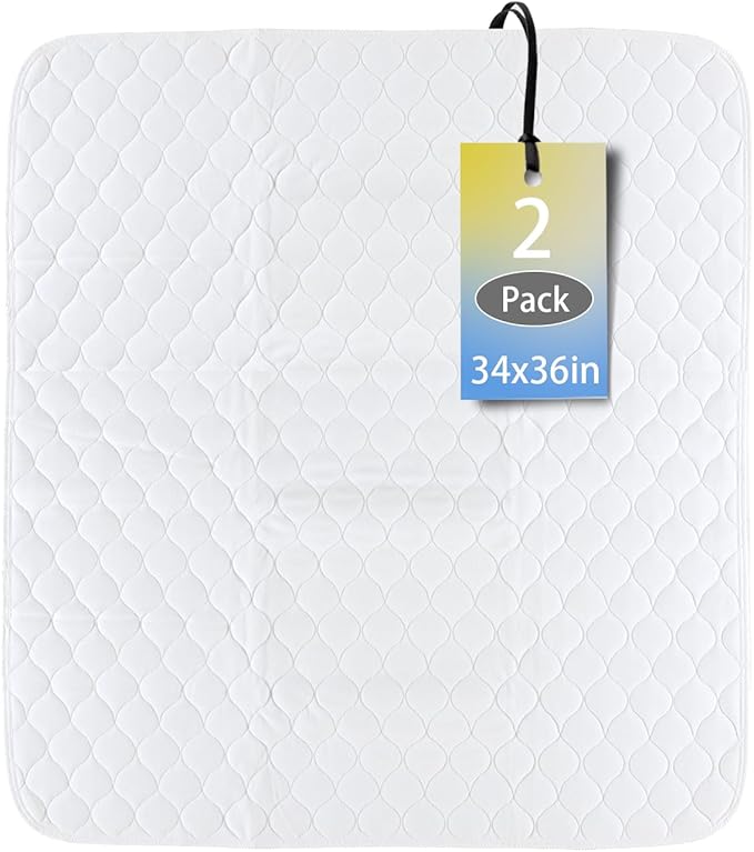 Waterproof Reusable Incontinence Bed Pads Washable Incontinence Underpads 8 Cups Absorbency,Mattress Protector for Adults, Kids and Pets(34”x 36” inch 2 Pack)
