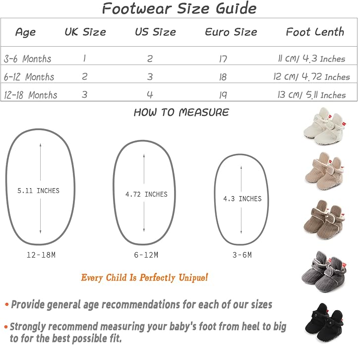 Sawimlgy Newborn Infant Baby Girl Boy Cotton Booties Stay On Sock Slippers Soft Bedroom Shoes Non-Skid Ankle Boots With Grippers Toddler Crib Warm Shoe First Walker Birthday Shower