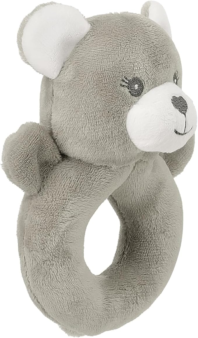 CREVENT Cozy Plush Baby Security Blanket Loveys for Baby Girls Boys, Stuffed Animal Ring Rattle Shaker Toy for Newborns (Bear + Handbell)