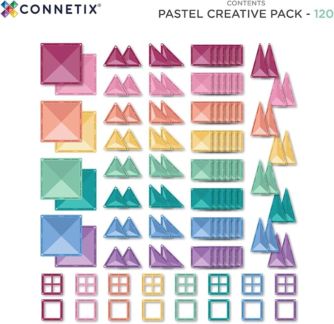 CONNETIX Magnetic Tiles Pastel Creative Pack, 120 Pieces