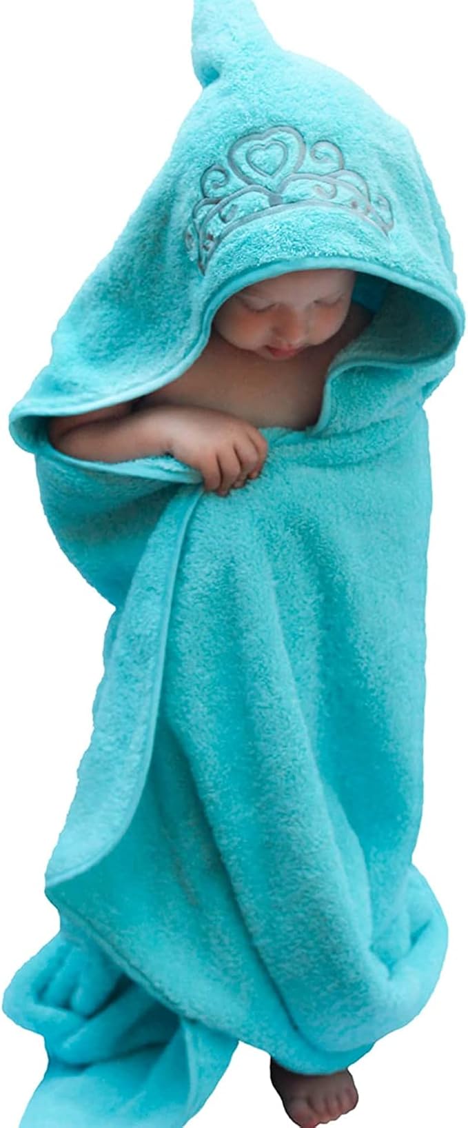 Princess Baby Bath Towel [Ice Blue] Hooded Toddler Towels For Girls Up to 10 Years - Oversized Baby Towels With Super Absorbent 100% Cotton - Soft and Cozy Beach Towel - Full Coverage Kids Bath towel
