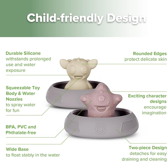 Haakaa Squeeze Alien Explorers Baby Bath Toys, Food Grade Silicone Toddler Bath Toys for Bathtubs/Swimming Pools/Beaches, Detachable Mold Free Floating Tub Toys for Kids Ages 1-3 (Nova+Jupiter)