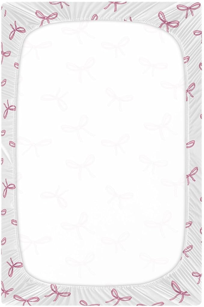 Baby Crib Sheets Bow Ribbon Pattern Crib Sheets for Boys Girls,Neutral Bassinet Toddler Bed Play Sheets Breathable Soft and Portable 52 * 28 * 9in