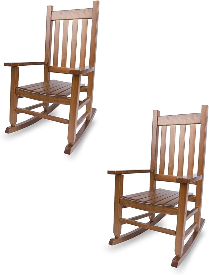 Kids Rocking Chair Set of 2 for Toddlers and Children Comfy Wooden Recliner Rocker for Baby Girls Outdoor Lounge Chair for Kids Age 6-10 Indoor Brown