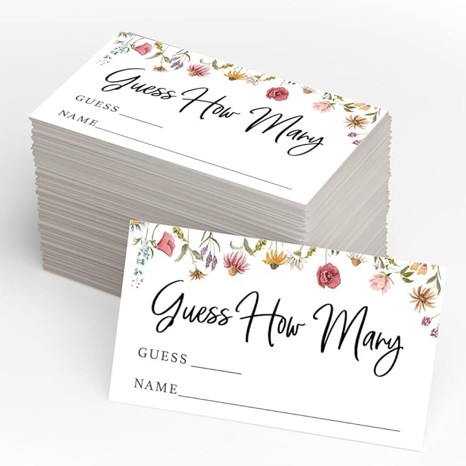 Printed Party Candy Jar Guessing Game (Set of 50), Wildflower Bloom Theme, includes Matching Table Display Sign