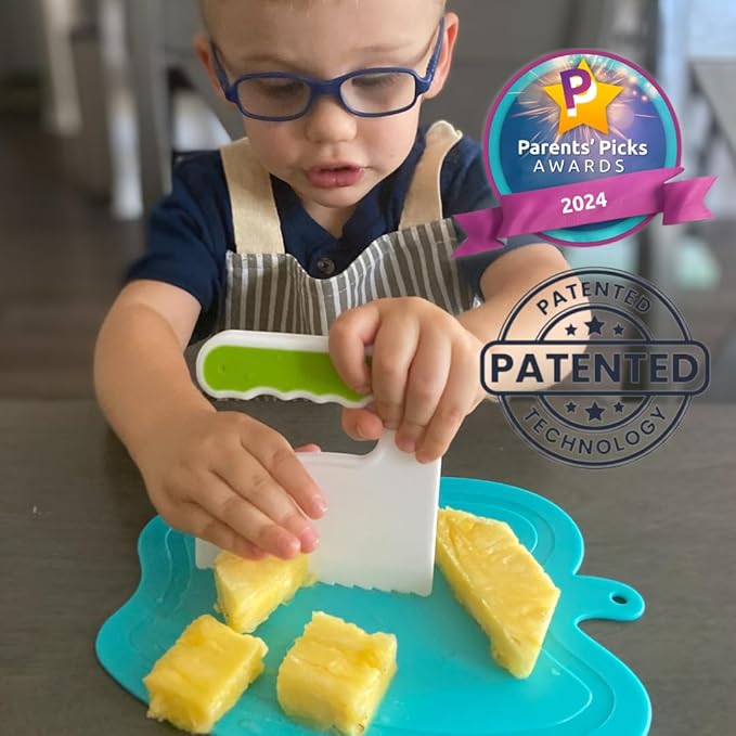 TOVLA JR. Toddler Chopper & Cutting Set | Montessori Safe Kitchen Knives for Kids | Promote Kitchen Safety & Confidence | Encourage Picky Eaters