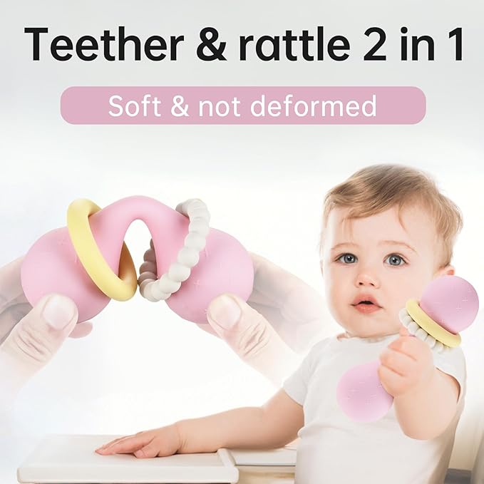 Baby Shaker Grab Montessori Rattle 6 to 12 Month Infant Teether Chew Stacking Toys Sensory Educational Shower Gift