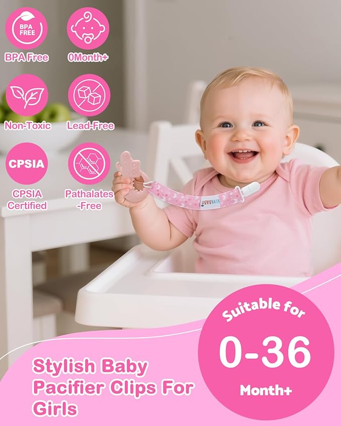 ALVABABY Pacifier Clips 8 Pack Binky Paci Clip Holder Leashes for Newborn Baby Boys Girls 8DP23A