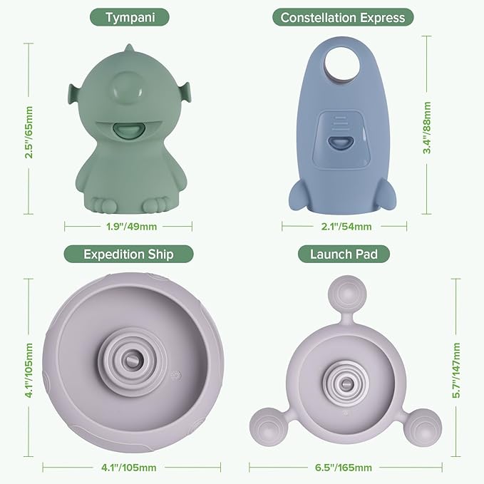 Haakaa Squeeze Alien Explorers Baby Bath Toys, Food Grade Silicone Toddler Bath Toys for Bathtubs/Swimming Pools/Beaches, Detachable Mold Free Floating Tub Toys for Kids Ages 1-3 (Tympani+Rocket)