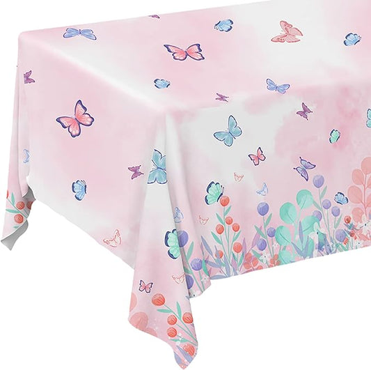 Butterfly Disposable Tablecloth, Plastic Table Cover for Kid’s Birthday Party, 3 PCS, 54”x 108”