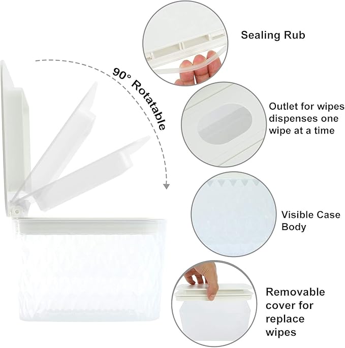 3 Pack Wipes Dispenser Seal-Designed Wipe Dispenser Holder Wipes Case Box for Bathroom Keep Wipes Fresh, Dust-Proof & Non-Slip