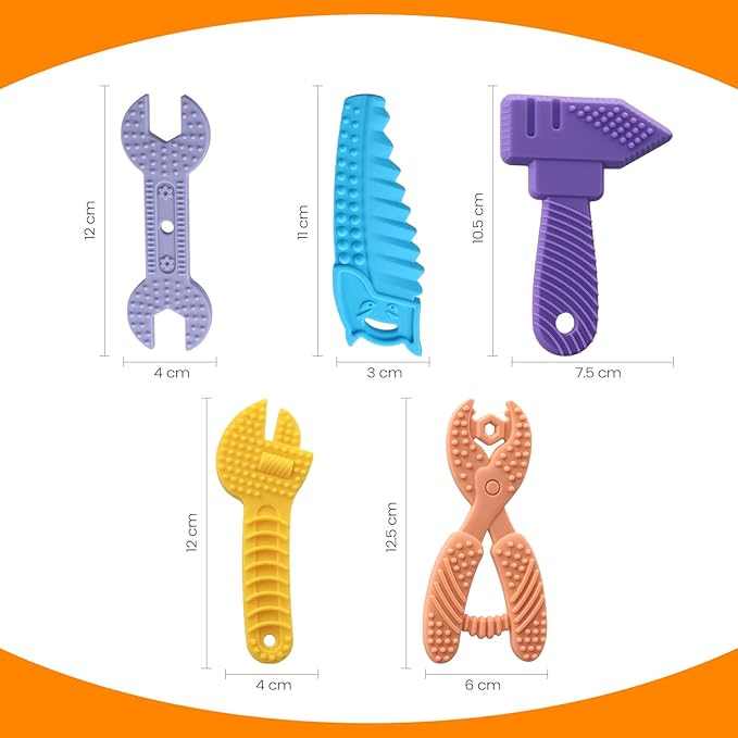 Infant Teething Tools Set: Soft BPA Free Teething Toys, 5 Piece Construction Set, Baby Boy Essentials Einstein, Gift for Infant Toddler Boy Girl