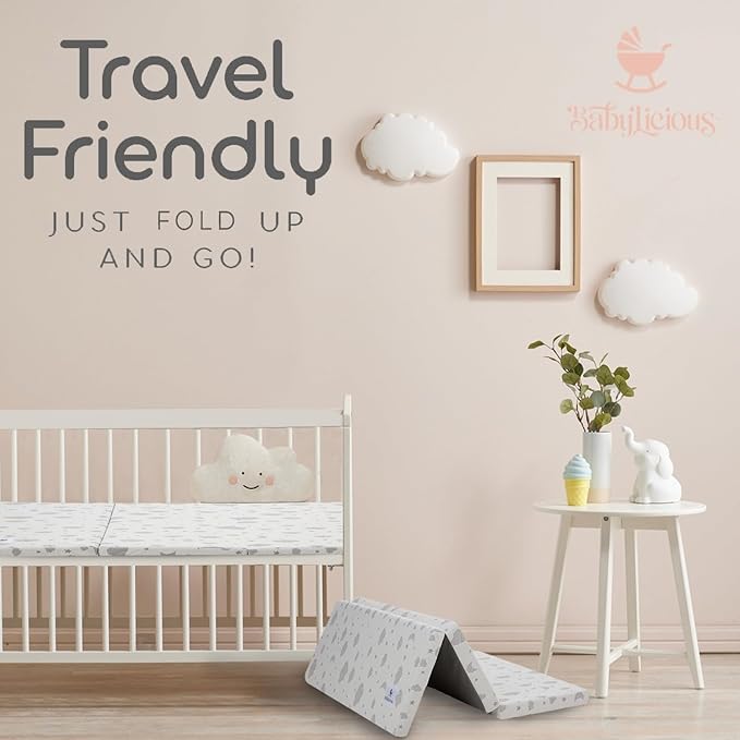Waterproof Pack and Play Mattress Topper | 38" x 26" x 1.5" | Trifold Style - Breathable Soft Plush Foam - Portable Mattress Topper- Baby Foam Mattresses for Babies
