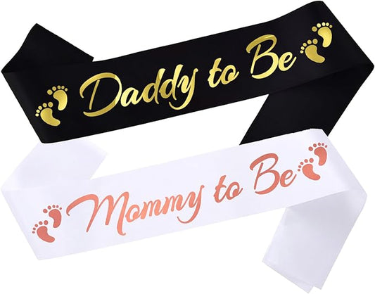 2pcs Mommy to Be and Daddy to Be Sash, Maternity Photo Prop Sash for New Mom Dad Baby Shower Party Gender Reveal Supplies Decorations, Black+White