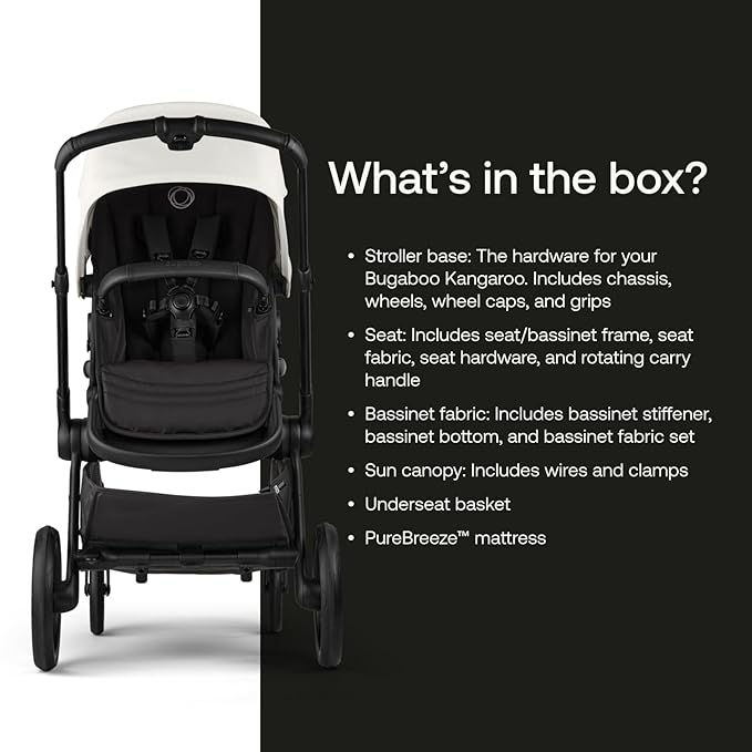 Bugaboo Kangaroo All-Terrain Single-to-Double Tandem Stroller for Infant and Toddler, for Up to Three Kids, XL Wheels, One-Hand Operation, Large Bassinet, XL Underseat Storage (Misty White)