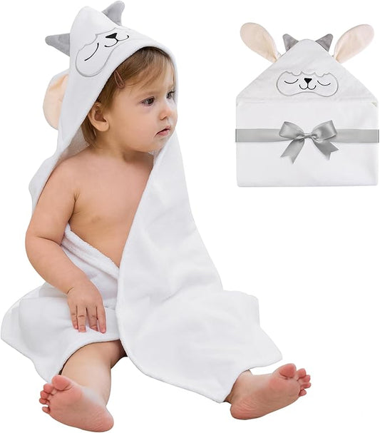 Mooreeke 1 Pack Toddler Towel - 100% Cotton Toddler Hooded Towels - Soft Baby Bath Towel with Hood for Newborn - Comfort Towels for Baby Girls and Boys - Animal Shaped (Lamb)