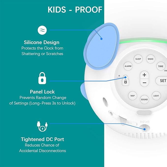OK to Wake Clock for Kids, Sleep Training Clock with Night Light and Sound Machine, Kids Alarm Clock for Bedrooms, Blue