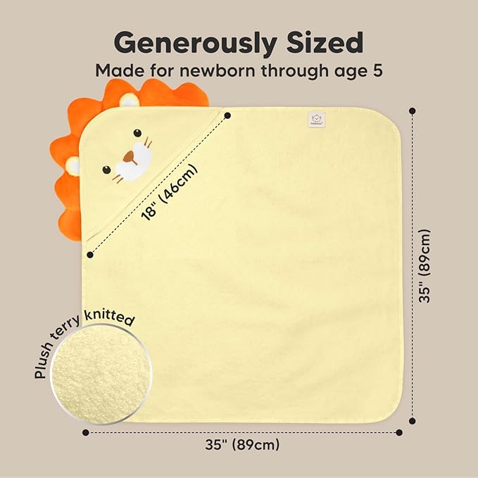 KeaBabies Hooded Baby Towel for Newborn - Viscose Derived from Bamboo Large Baby Bath Towels with Hood for Boys, Girls, Toddler, Extra Absorbent & Soft Newborn Bath Essentials (Lion)