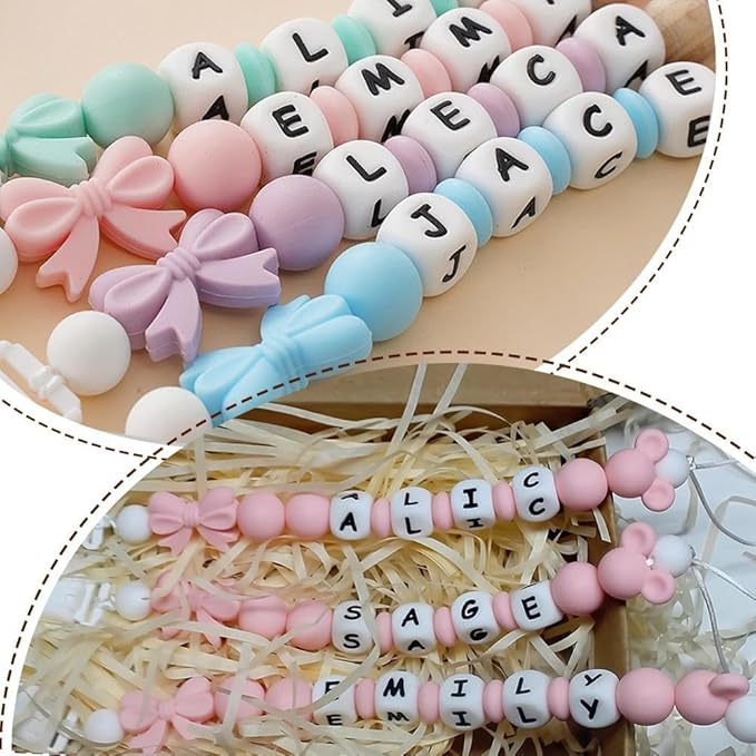 Baby Girl Pacifiers Clips Personalize Name Pacifier Clips Holder, Custom Pacifier Chain with Name for Baby(A)