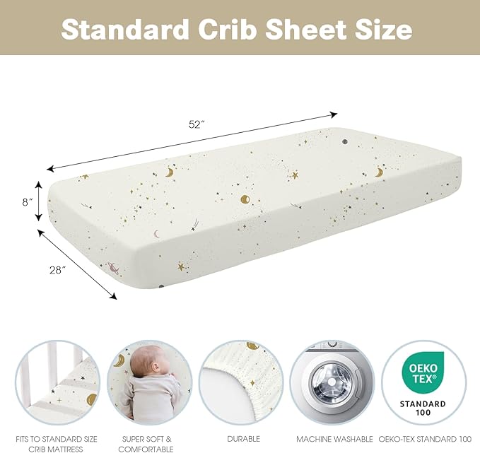 Little Grape Land Toddler Sheets 4 Pack – Baby Crib Sheets Fitted for Boys Girls, Standard Size 28x52‘’ Crib Mattress, Super Soft Breathable Washable Microfiber Starry Galaxy