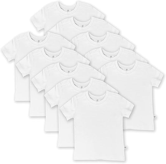 HonestBaby 10-Pack Short Sleeve T-shirts 100% Organic Cotton Baby, Toddler, Little Kids, Boys, Girls, Unisex