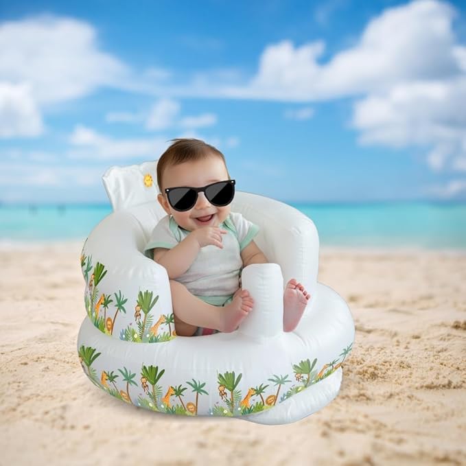 1 Piece Inflatable Baby Seat, Beautiful Jungle Design Baby Chair for 3 Months & Up, PVC High-Strength Thermoplastic Inflatable Chair, Sit Me Up, Infant Seat Easy to Inflate