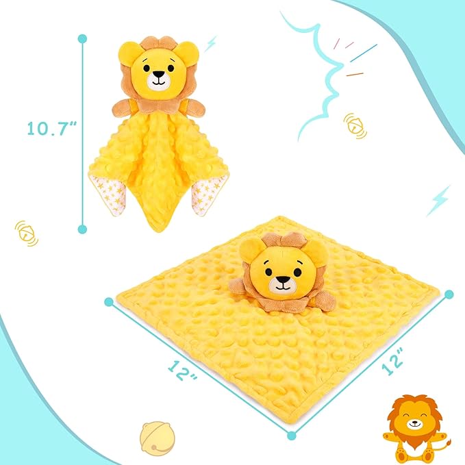 Loveys for Babies,Soft Lion Security Blankets for Babies,Baby Security Blanket for Newborn Infant Toddler Snuggle Toy Stuffed Animal,Baby Lovey Lion Boys Girls Gifts(Yellow Lion,12in)