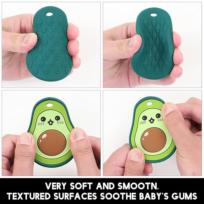 Baby Silicone Teether,Sensory Chew Toys,BPA Free Soft and Effective Infant Teething Pain Relief Toys,Freezer Safe,Food Grade Silicone,Best Shower Gift for Boys and Girls (Avocado)