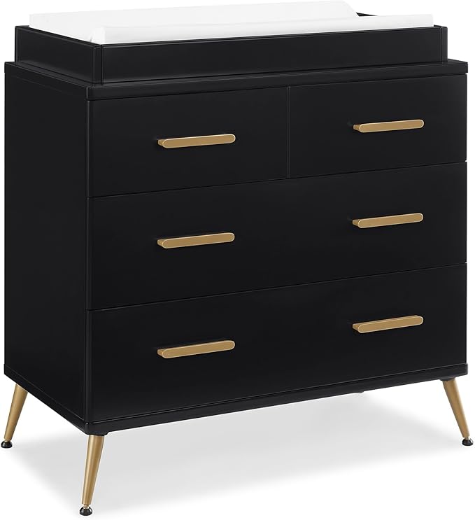 Delta Children Sloane 4 Drawer Dresser with Changing Top and Interlocking Drawers, Black/Bronze