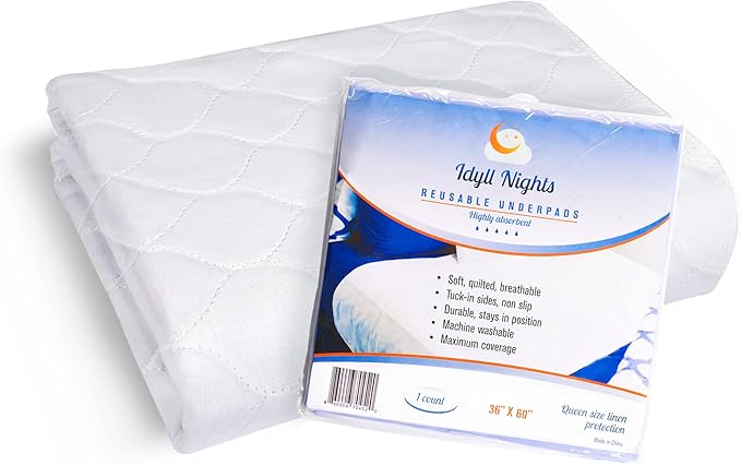 Washable Incontinence Bed Pad - Waterproof with Tuck-in-Sides – Leakage & Sweat Mattress Protector - Reusable Full/Queen 36x60 inch Bed Pad for Kids Adults and Pets