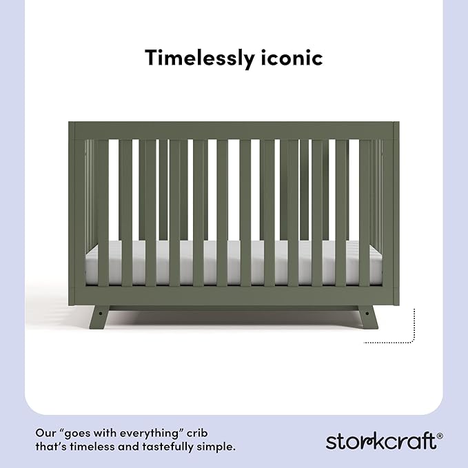 Storkcraft Beckett Grow-with-Me Convertible Crib (Olive) – GREENGUARD Gold Certified, Converts to Toddler Bed & Daybed, Fits Standard Crib Mattress, Easy-to-Assemble