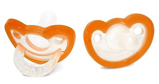 RaZbaby Jollypop Pacifier for Newborns & Up, USA Made, Natural Shaped Orthodontic Binky, Lovingly Shared in NICUs & Hospitals Worldwide, Medical-Grade 100% BPA-Free - 0-3 Months, 2 Pack - Orange