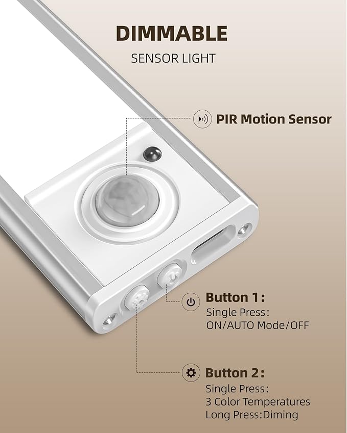 Under Cabinet Lighting,LED Rechargeable Motion Sensor Light Indoor Battery Operated,3 Color Temps&Dimmable Closet Lights with Remote,Wireless Under Counter Lights for Kitchen Stairs (2 Pack)